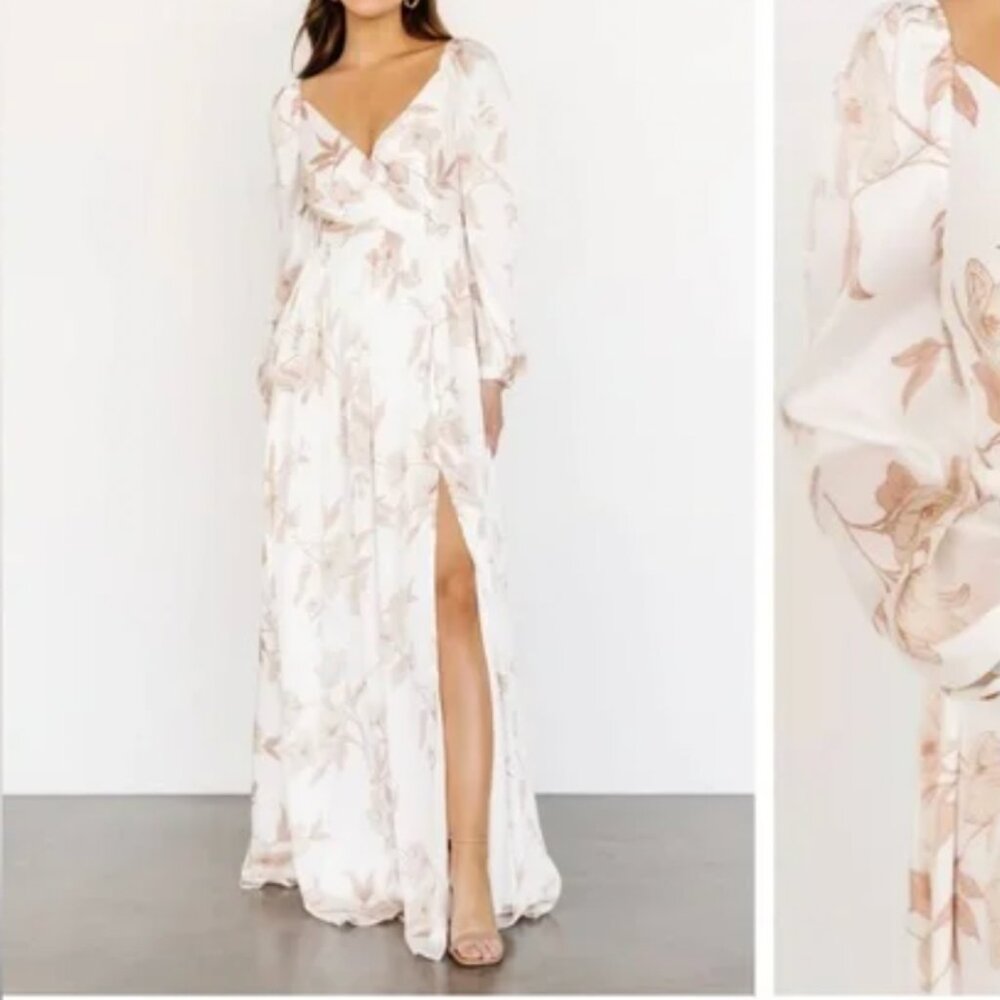 Baltic Born Tristan Maxi Dress, White with nude and blush florals, Size M